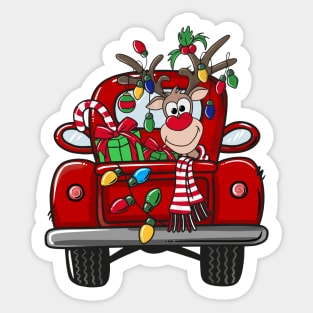 Santa and Rudolph Lighted Red Truck Christmas Yard Art 2 Sticker